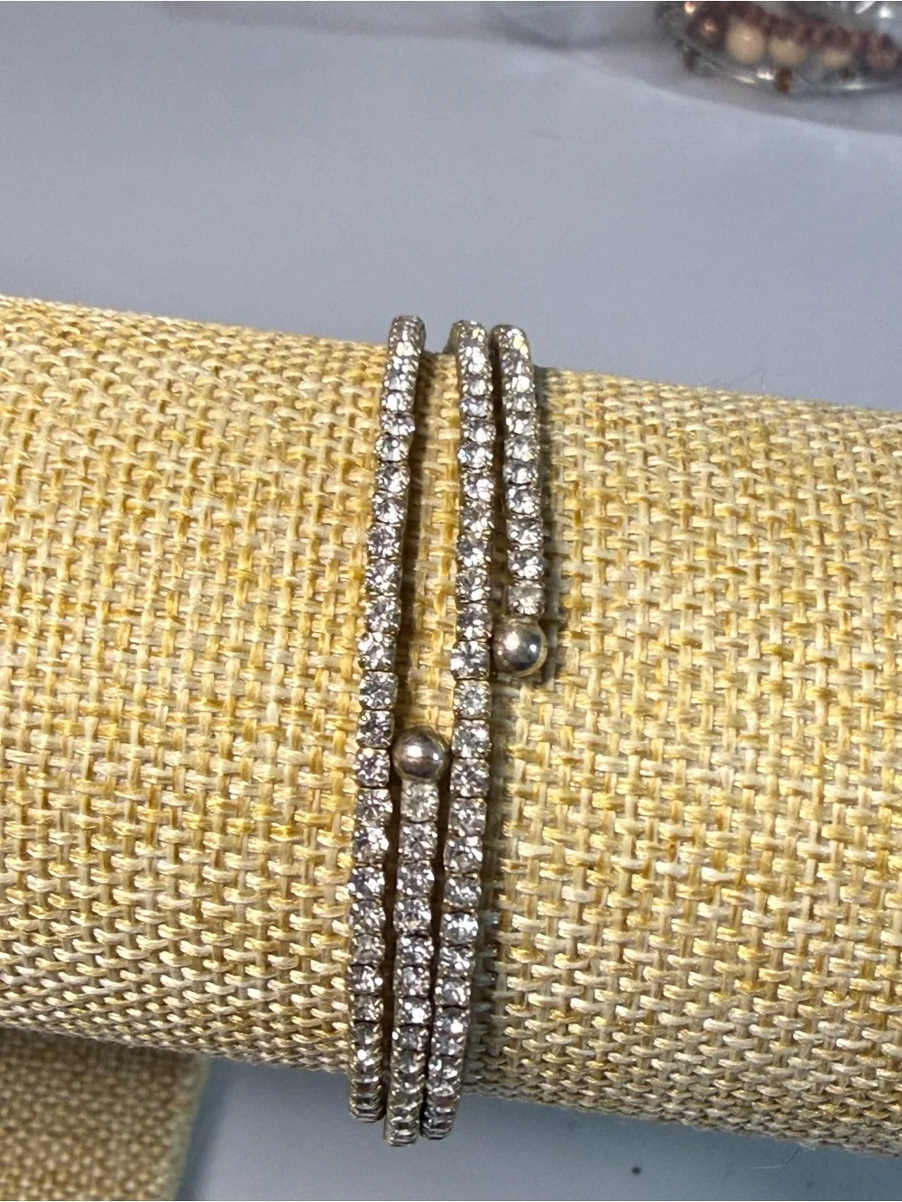 Personally Curated Rhinestone Cross & Bead Bracelet Set - Green and Silver B6